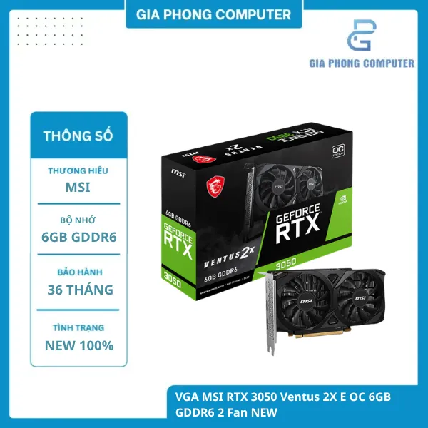 VGA MSI RTX 3050 Ventus 2X E OC 6GB GDDR6 2 Fan NEW