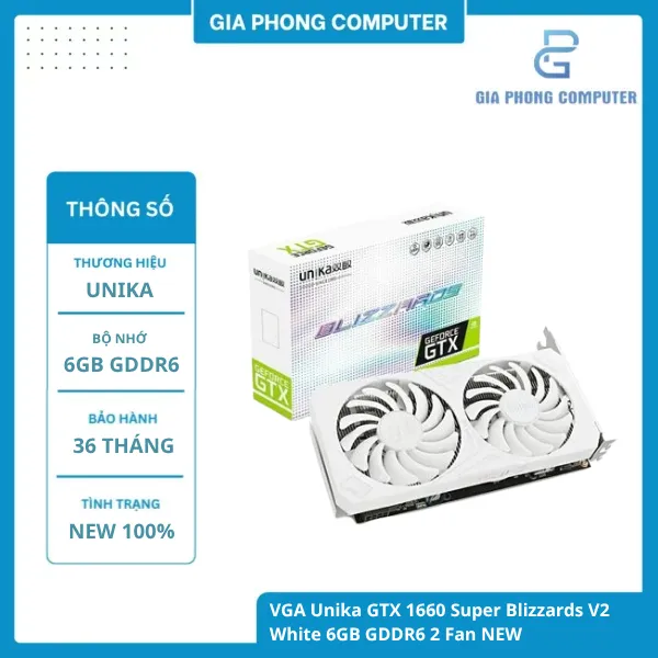 VGA Unika GTX 1660 Super Blizzards V2 White 6GB GDDR6 2 Fan NEW (1)
