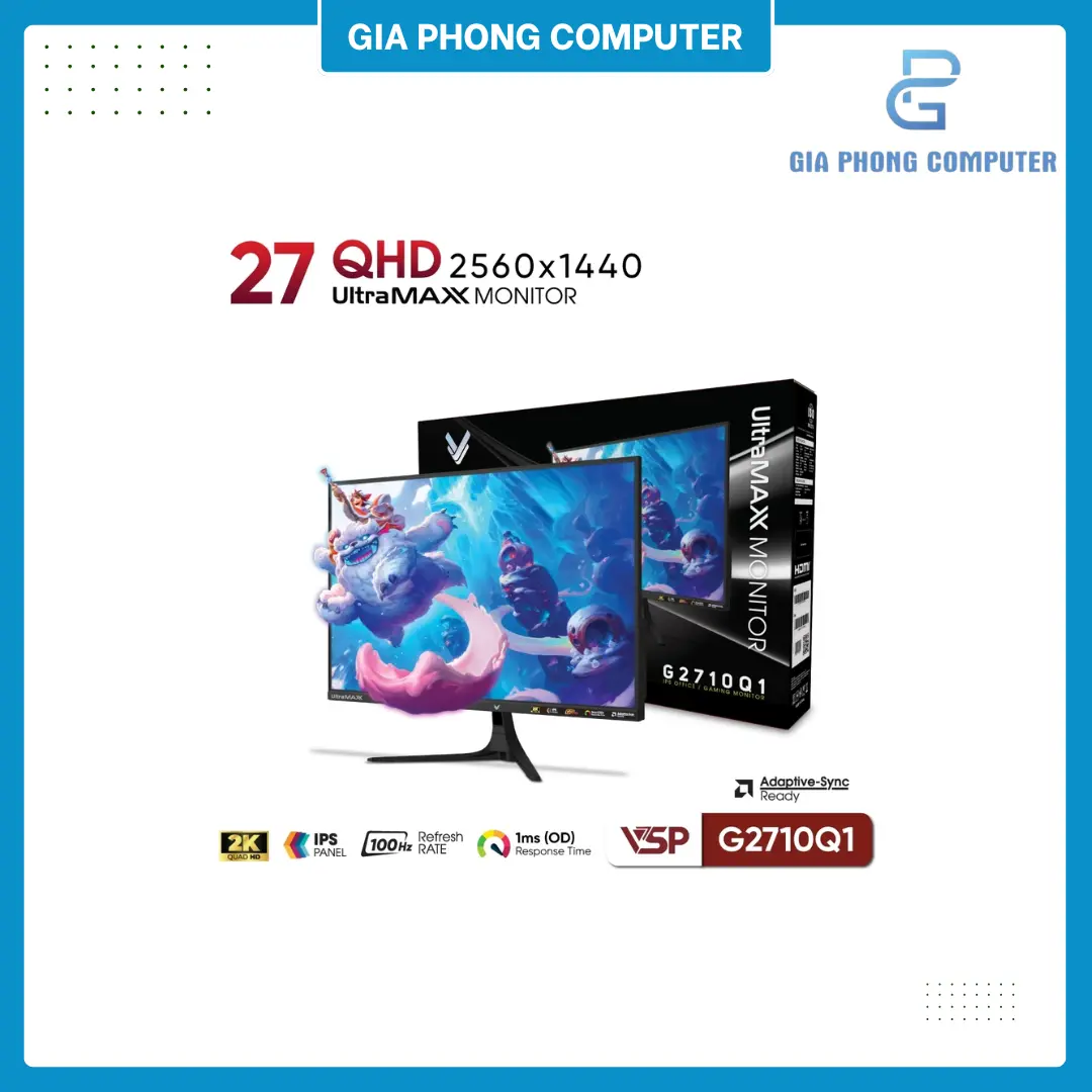 Màn Hình Văn Phòng VSP G2710Q1 | 27 inch, 2K, IPS, 100Hz, 1ms, Đen