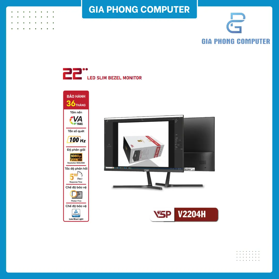 Màn hình phẳng Đen VSP V2204H 22'' FHD VA 100Hz 5ms