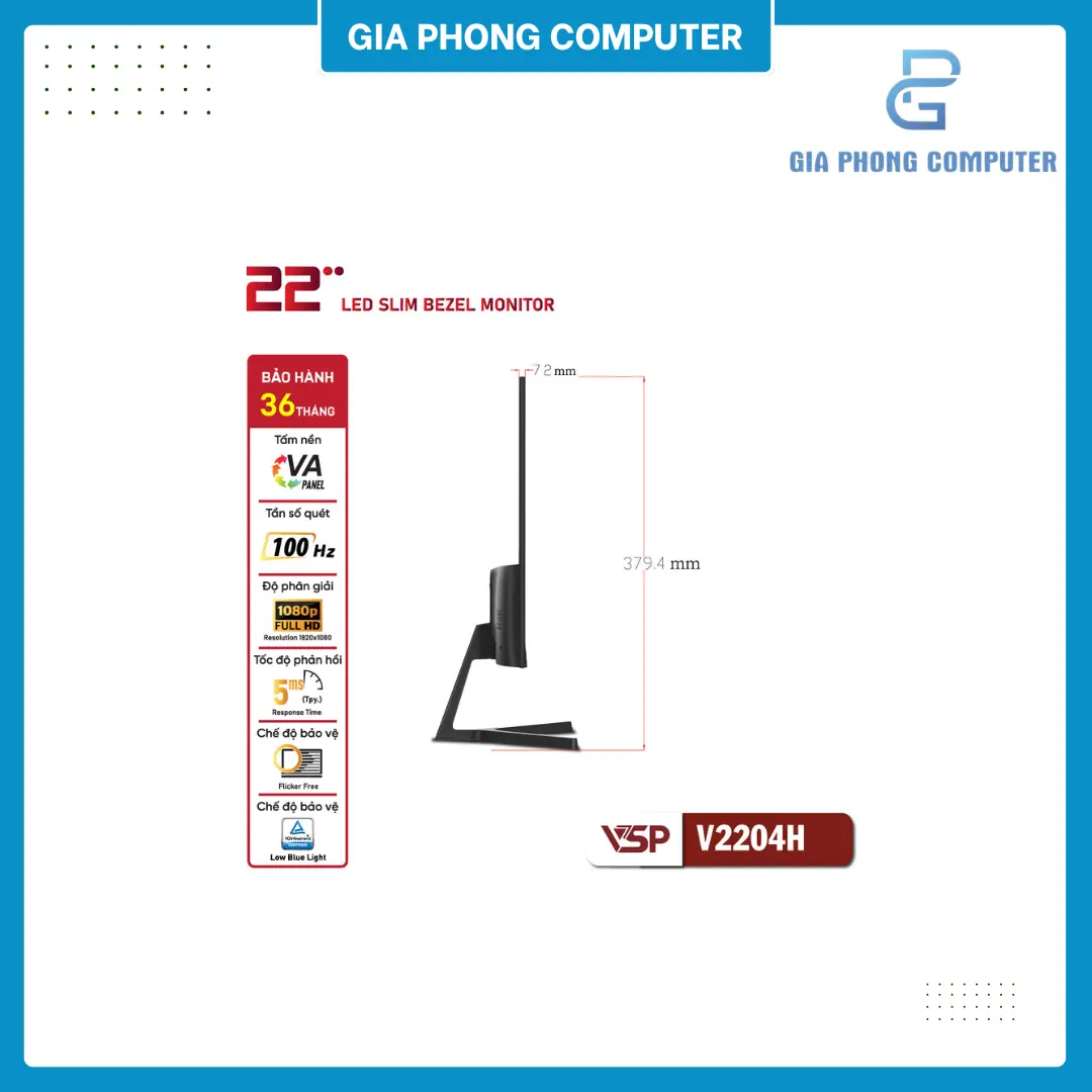 Màn hình phẳng Đen VSP V2204H 22'' FHD VA 100Hz 5ms