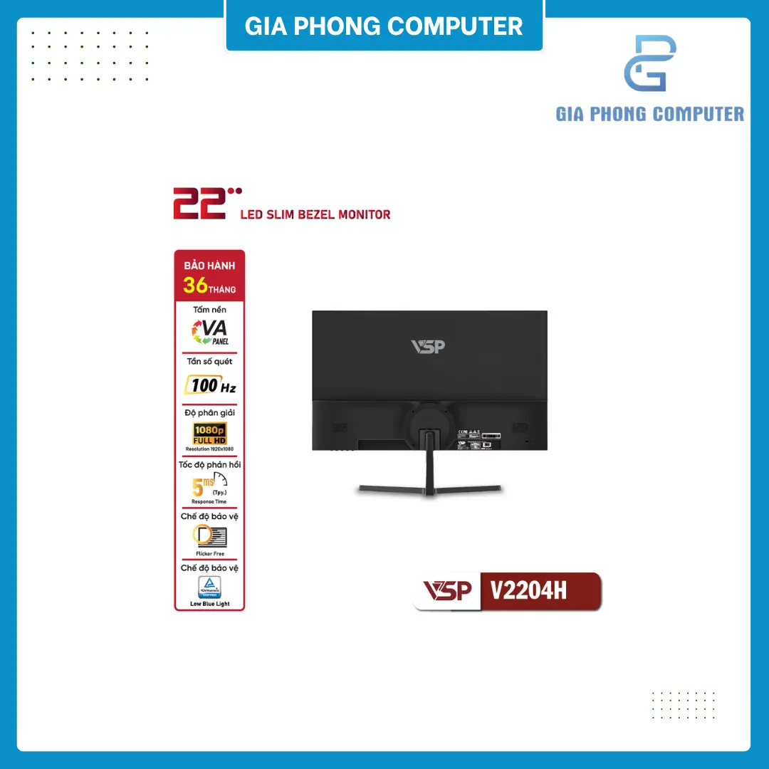 Màn hình phẳng Đen VSP V2204H 22'' FHD VA 100Hz 5ms