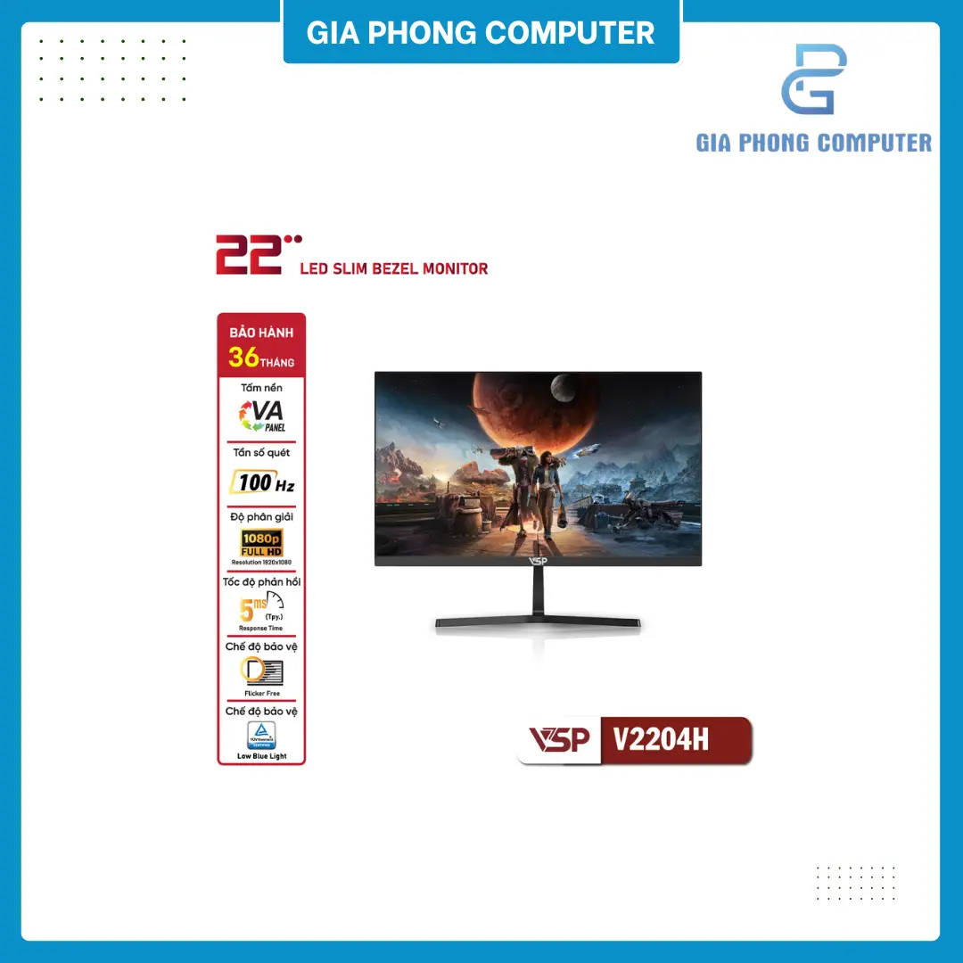 Màn hình phẳng Đen VSP V2204H 22'' FHD VA 100Hz 5ms