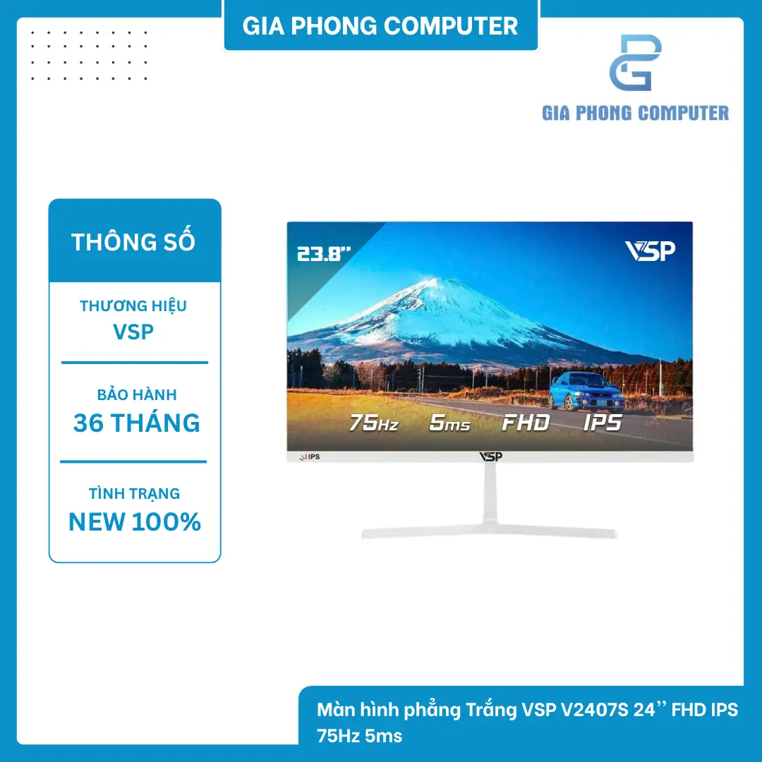 Màn hình phẳng Trắng VSP V2407S 24'' FHD IPS 75Hz 5ms