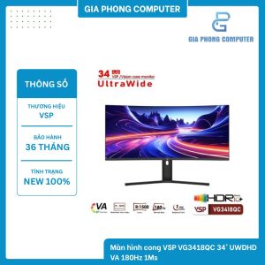 Màn hình cong VSP VG3418QC 34' UWDHD VA 180Hz 1Ms