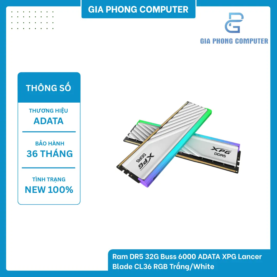 RAM DDR5 32GB Bus 6000 ADATA XPG Lancer Blade CL36 RGB White ( 16GB x2 )