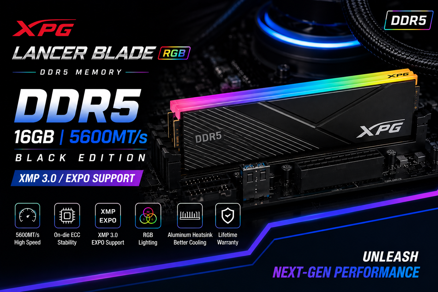 RAM DDR5 16GB BUSS 5600 ADATA XPG Lancer Blade RGB Black