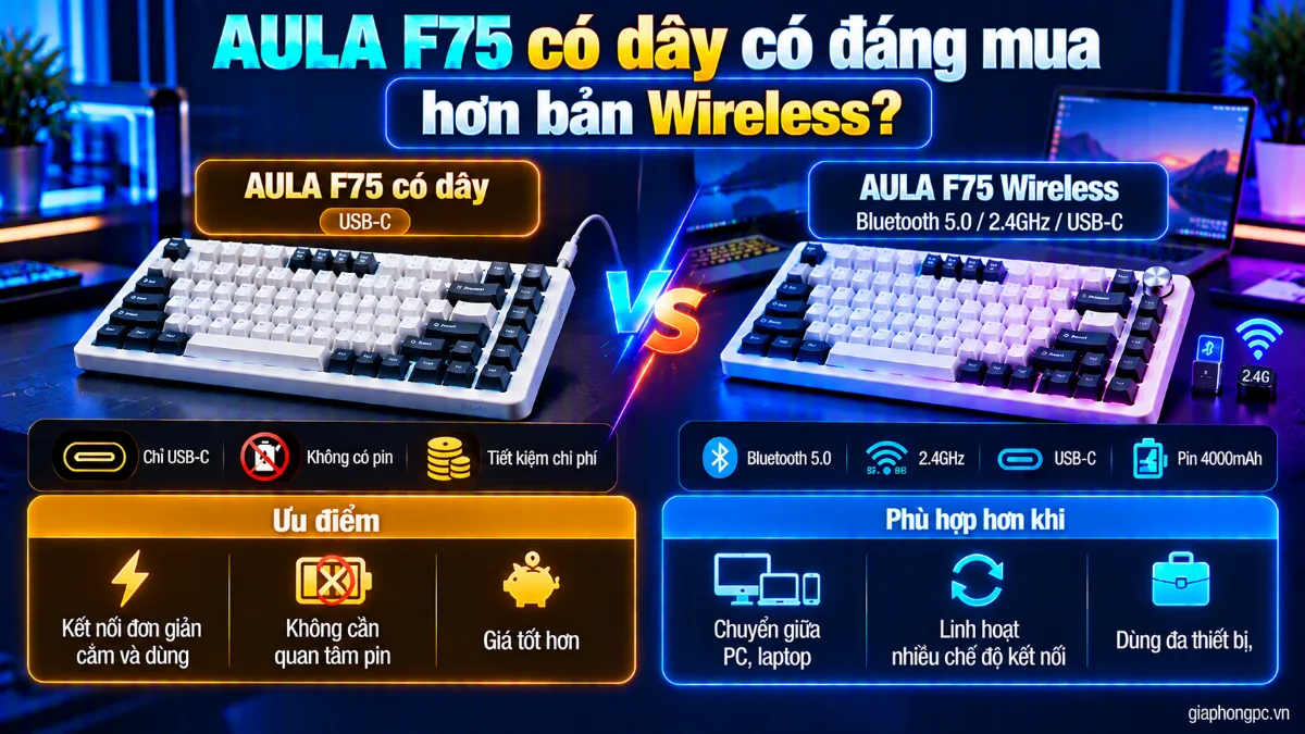 AULA F75 có dây có đáng mua hơn bản không dây