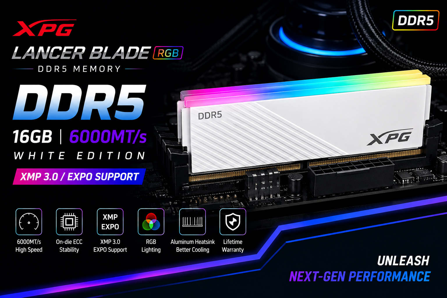 RAM DDR5 16GB BUSS 6000 ADATA XPG Lancer Blade RGB White