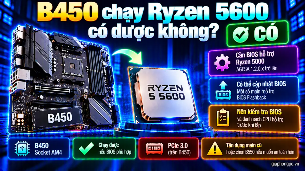B450 chạy Ryzen 5600 có được không và cần BIOS hỗ trợ Ryzen 5000
