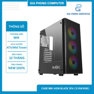 Case MIK AION BLACK 3FA (ATX/Mid Tower/Màu Đen/3Fan ARGB)