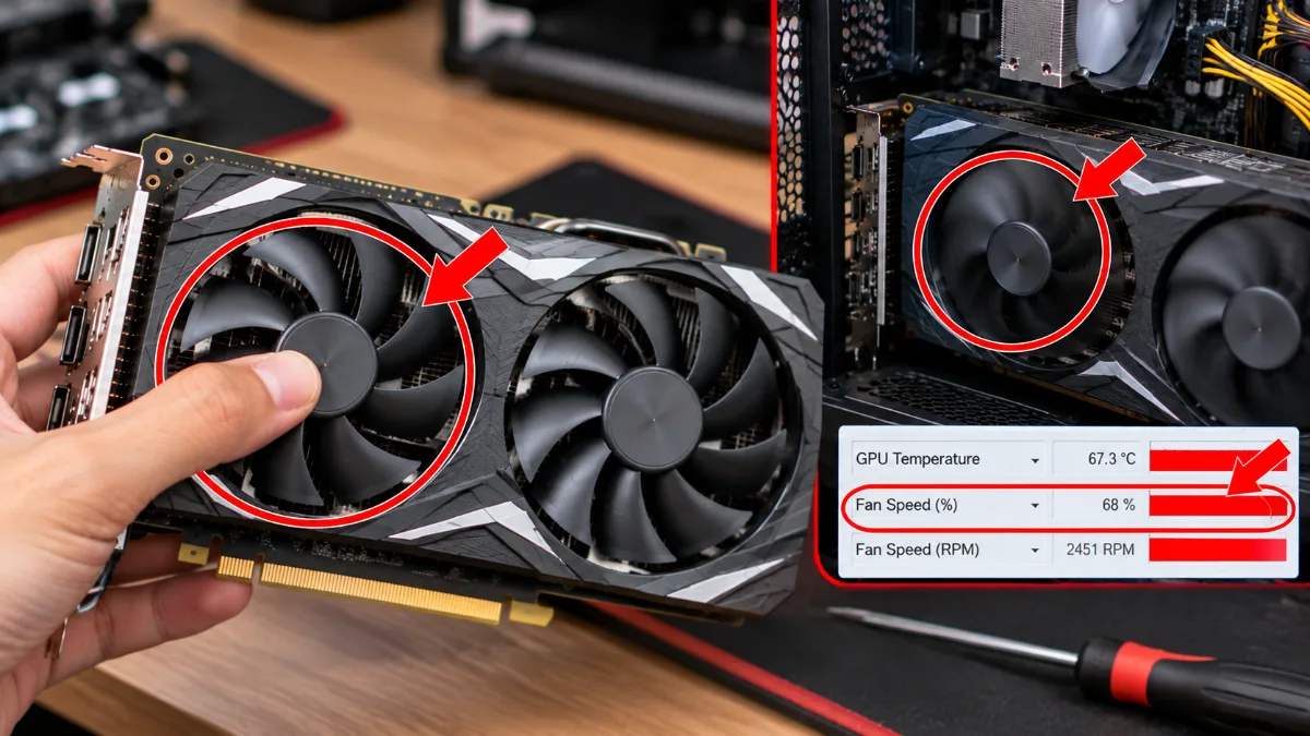 Kiểm tra quạt tản nhiệt GTX 1650 cũ bằng cách xoay nhẹ cánh quạt khi card đã ngắt nguồn, đồng thời theo dõi nhiệt độ GPU và tốc độ quạt khi hoạt động.