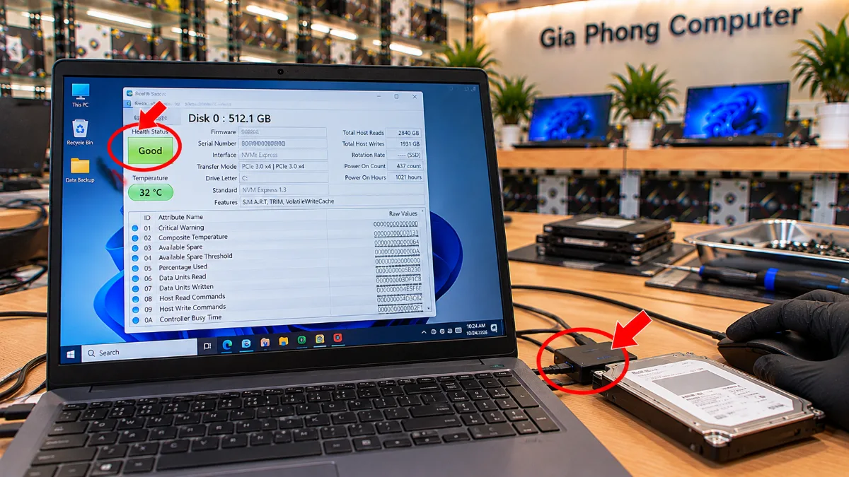 Bước 3: Kiểm tra sức khỏe ổ cũ và sao lưu dữ liệu – nâng cấp SSD laptop TPHCM