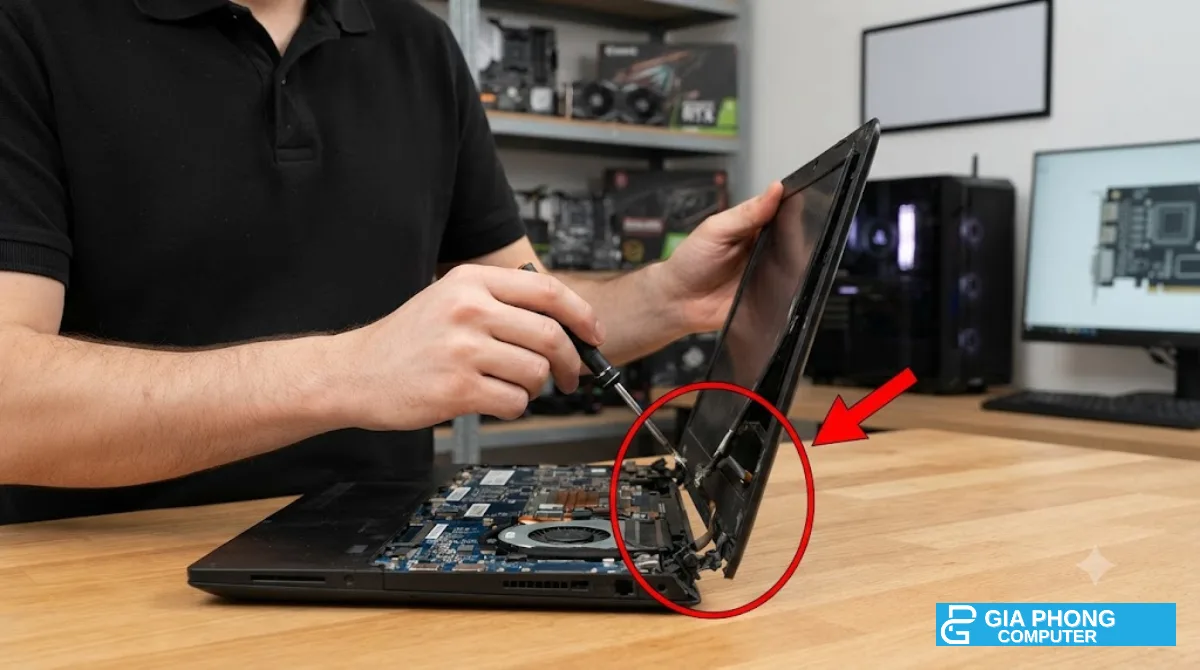 Bước 4: Đánh giá bản lề và trụ ốc bên trong – sửa bản lề laptop