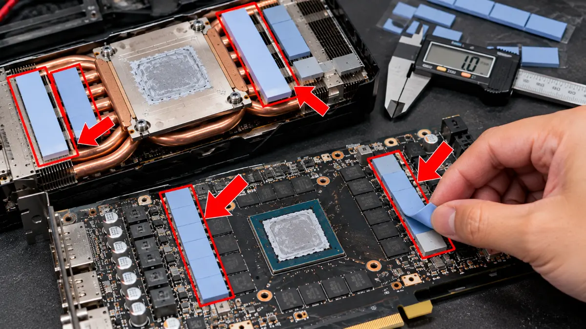 Bước 7: Kiểm tra và thay pad tản nhiệt VGA nếu cần – thay keo tản nhiệt VGA