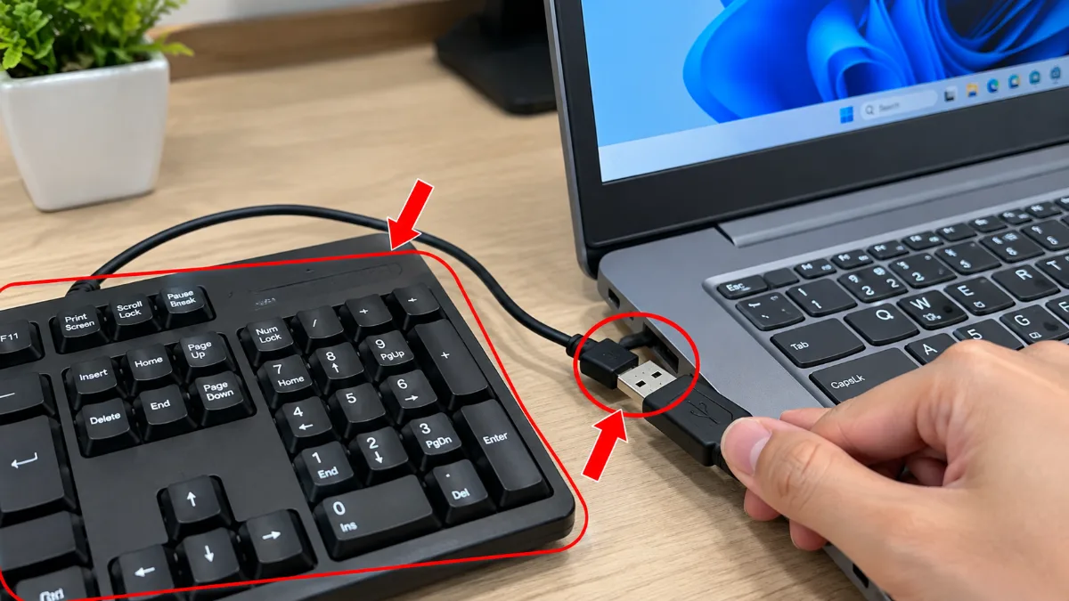 Bước 8: Dùng bàn phím USB rời để phân biệt lỗi phần mềm và phần cứng – bàn phím laptop gõ ra số