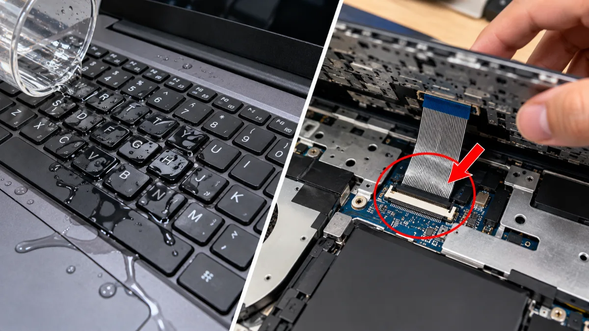 Bước 9: Kiểm tra bàn phím khi bị vào nước, kẹt phím hoặc cáp lỏng – bàn phím laptop gõ ra số