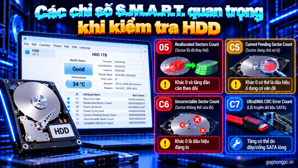 Các chỉ số S.M.A.R.T. quan trọng khi kiểm tra HDD