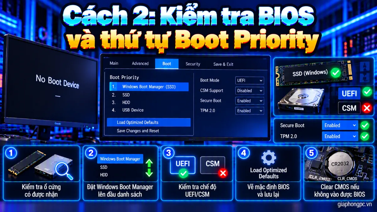 Cách 2 kiểm tra BIOS và thứ tự Boot Priority