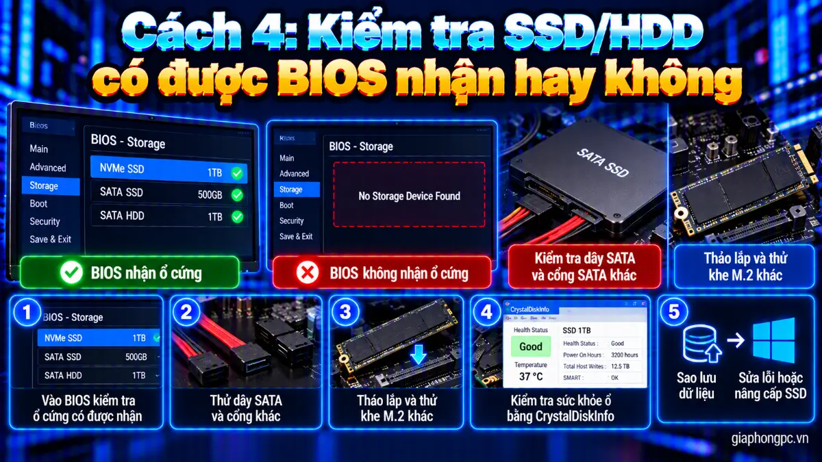 Cách 4 kiểm tra SSD HDD có được BIOS nhận hay không