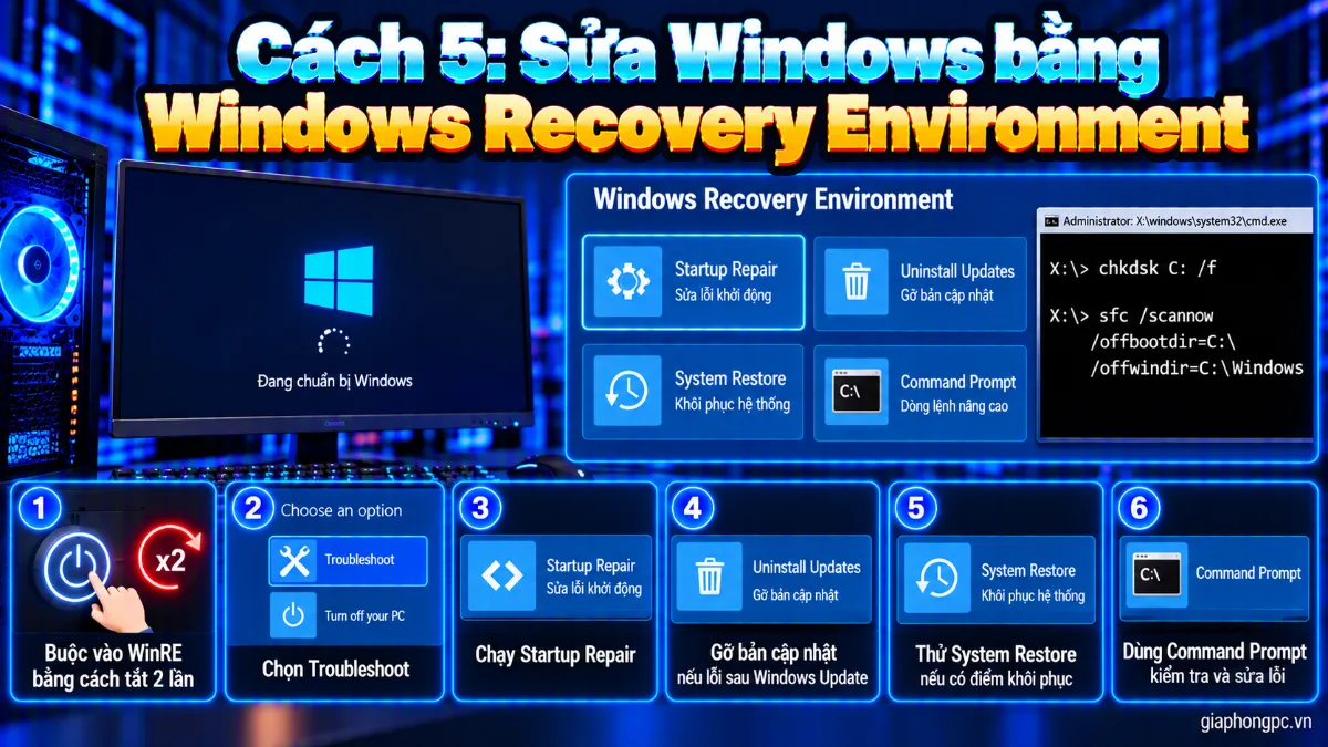 Cách 5 sửa Windows bằng Windows Recovery Environment