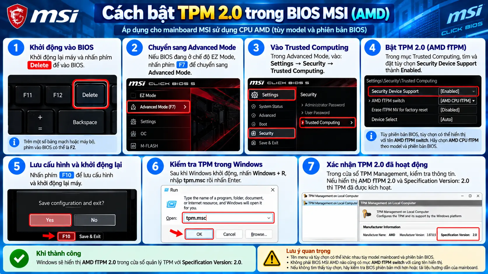 Cách bật TPM 2.0 trong BIOS MSI cho CPU AMD
