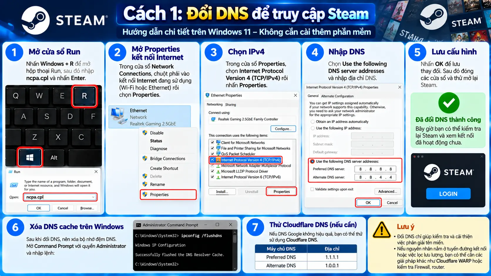 Cách đổi DNS để truy cập Steam trên Windows 11