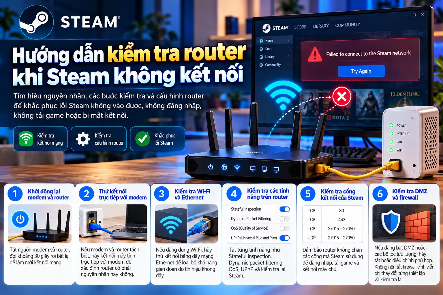 Cách vào Steam bị chặn 2026 và cách khắc phục lỗi kết nối