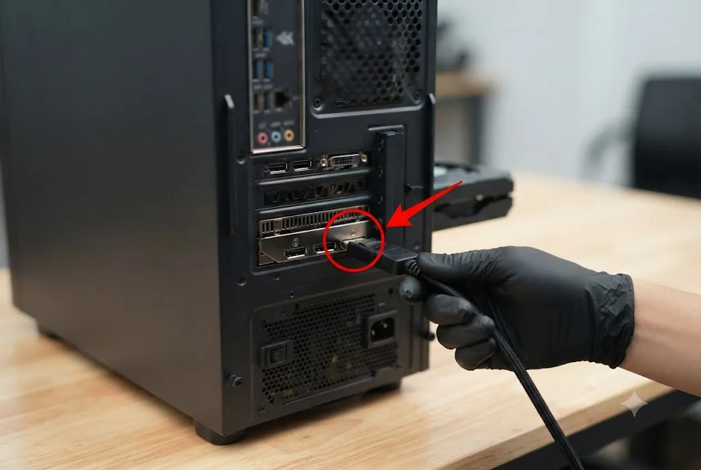 Cắm dây DisplayPort vào cổng xuất hình của card màn hình rời