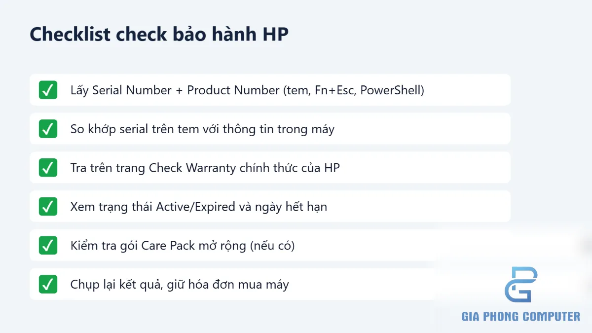Checklist kiểm tra bảo hành laptop HP bằng Serial Number và Product Number