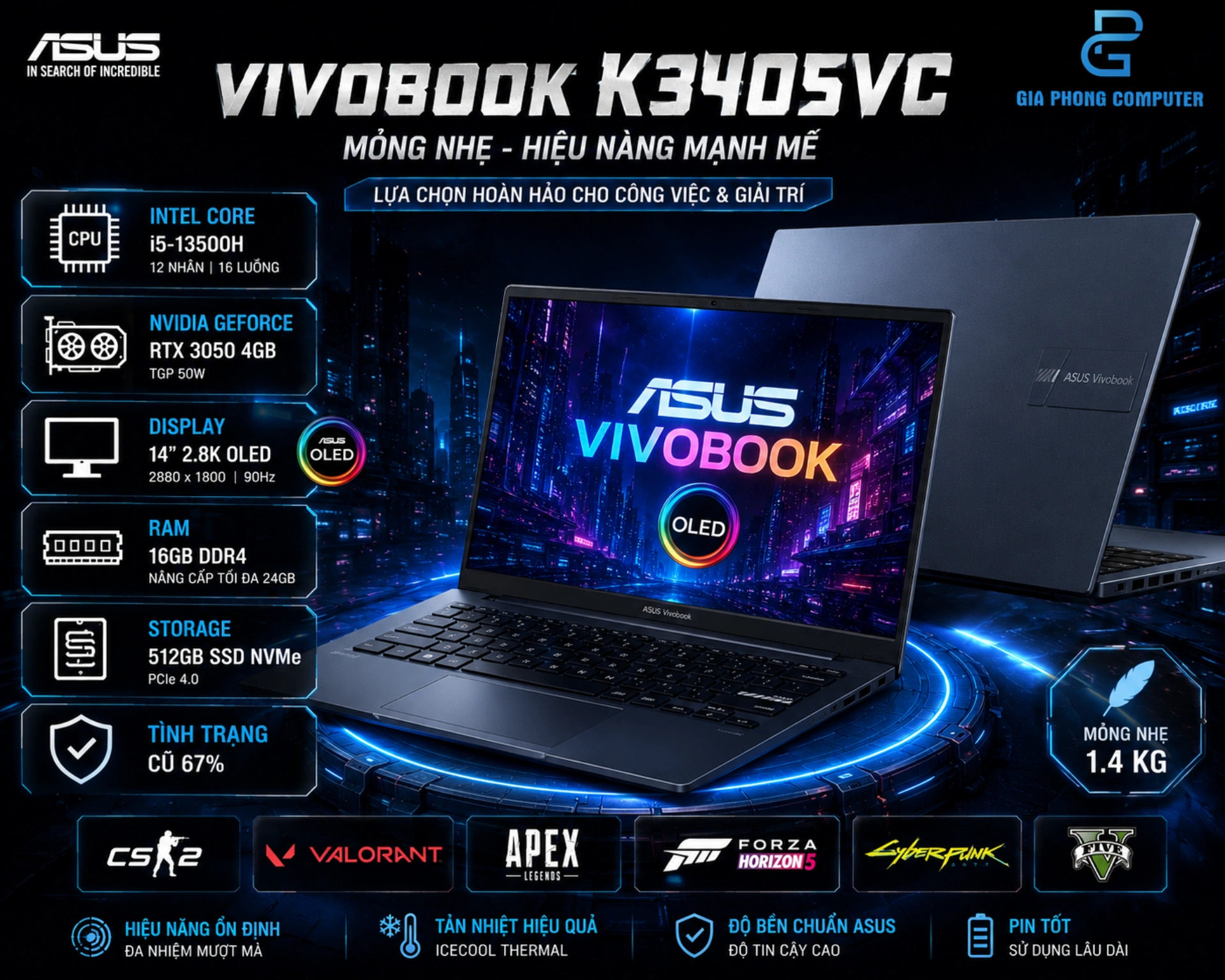 Laptop Asus Vivobook K3405VC