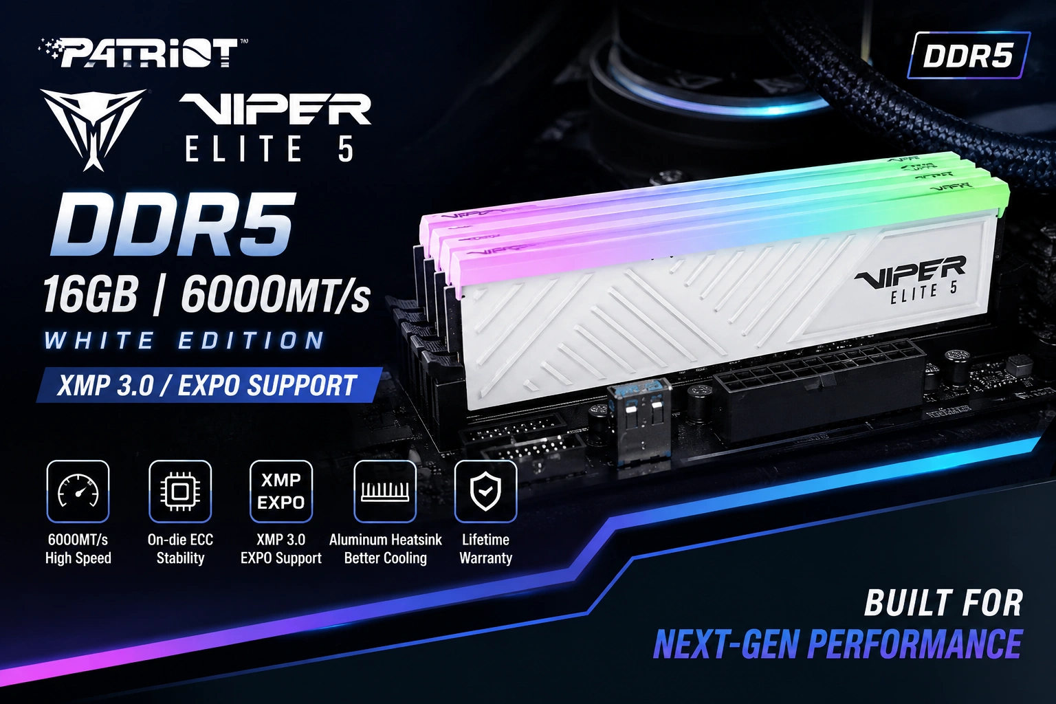 RAM DDR5 16GB BUSS 6000 Patriot Viper Elite 5 RGB White