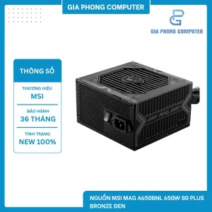 NGUỒN MSI MAG A650BNL 650W 80 Plus Bronze ĐEN