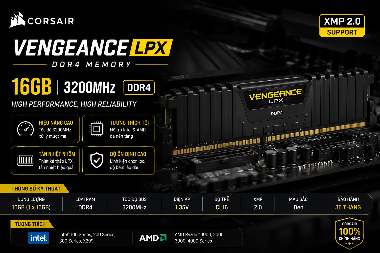 RAM PC Corsair Vengeance LPX 16GB 3200MHz DDR4