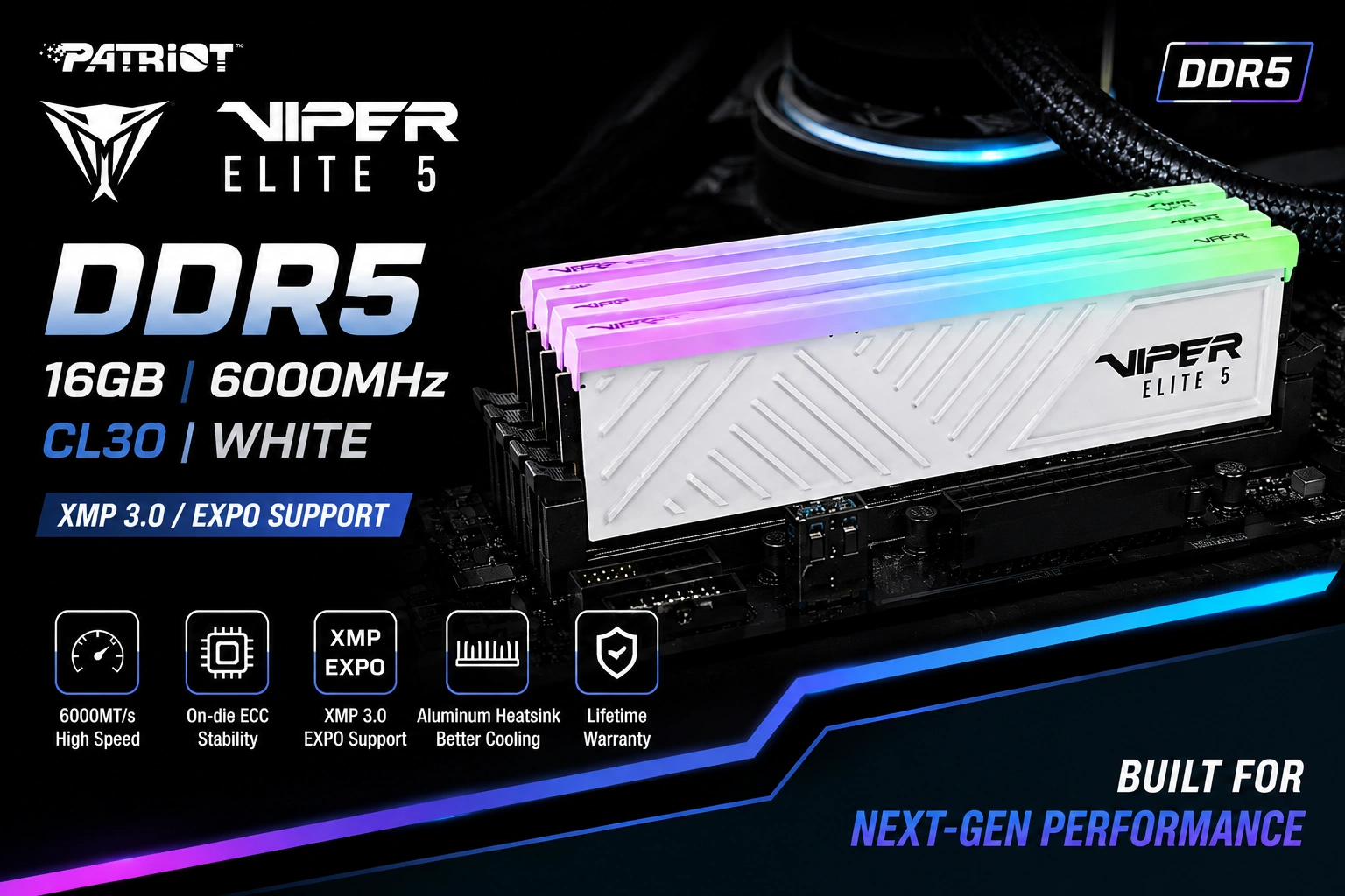 RAM DDR5 16GB BUSS 6000 PATRIOT EP VIPER ELITE 5 CL30 (XMP/EXPO) WHITE