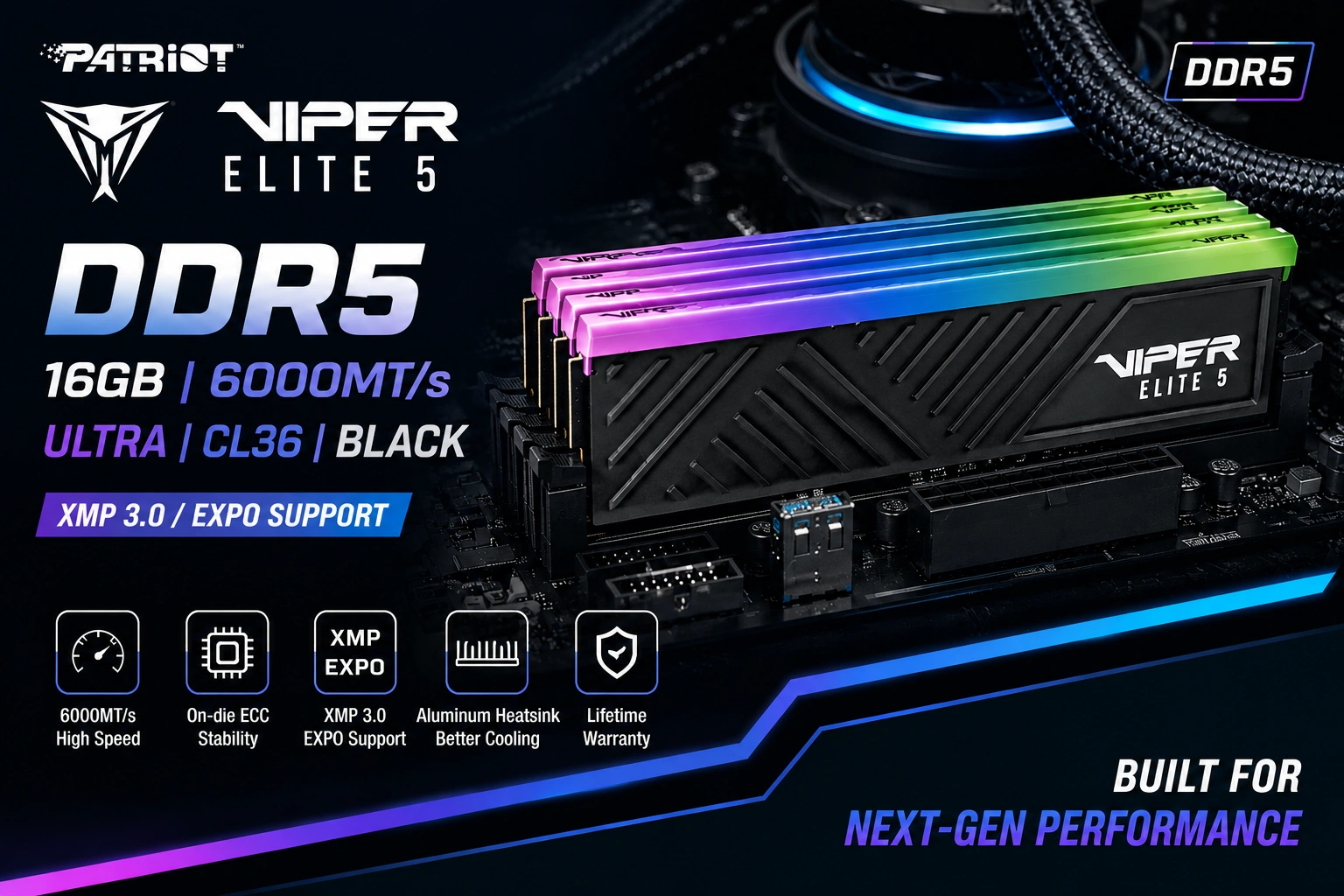 RAM DDR5 16GB BUSS 6000 Patriot Viper Elite 5 Ultra CL36 Black