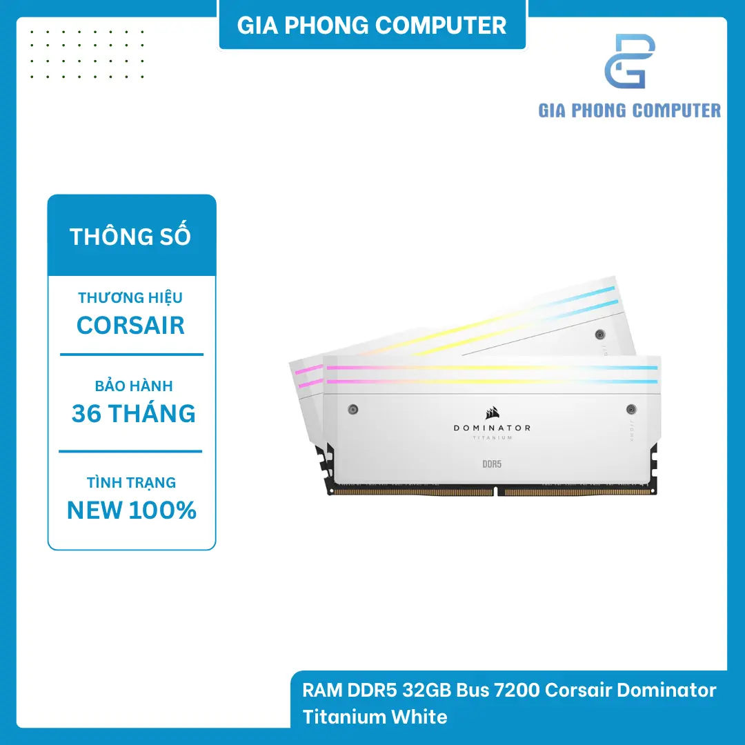 RAM DDR5 32GB Bus 7200 Corsair Dominator Titanium White