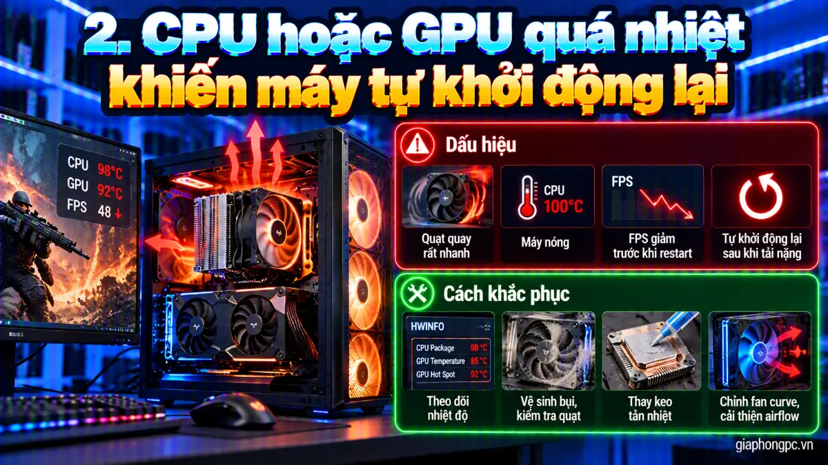 CPU hoặc GPU quá nhiệt khiến máy tự khởi động lại