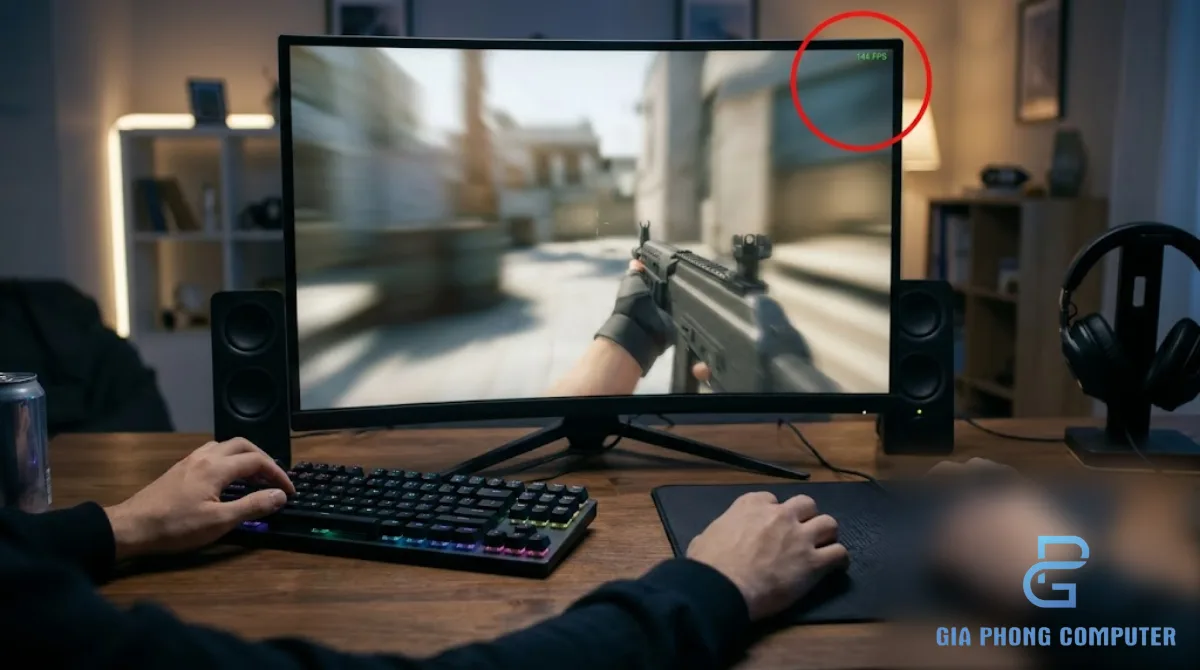 Góc máy tính chơi game đang kiểm tra hiệu năng khi tối ưu CS2