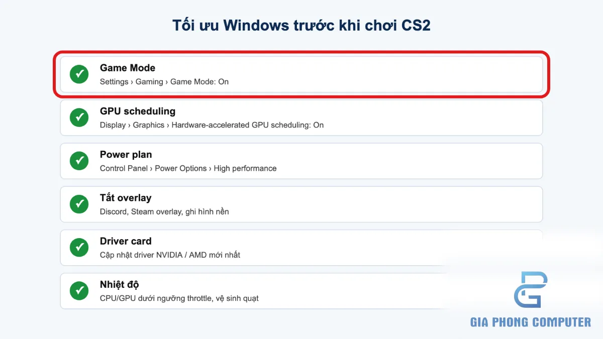 Checklist thiết lập CS2 cho máy yếu gồm Video, Launch Options và Windows