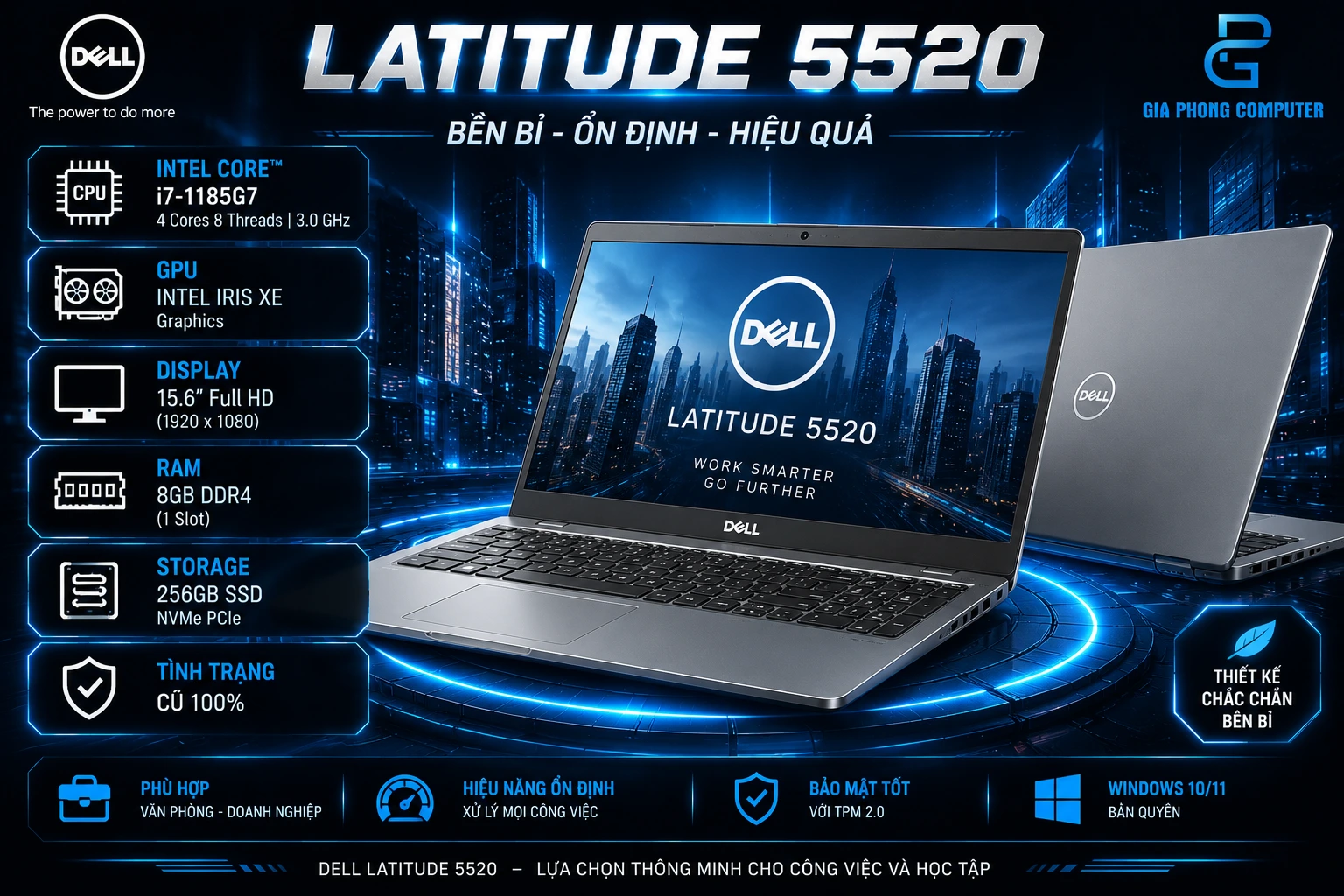 Laptop Dell Latitude 5520 Cũ- i7-1185G7 / 8GB / 256GB / 15.6inch Full HD