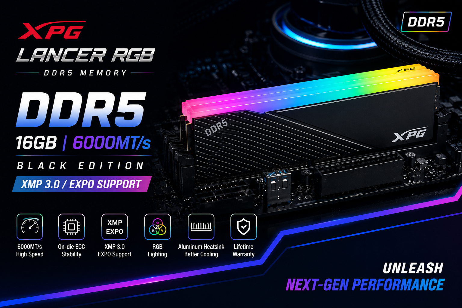 RAM DDR5 16GB BUSS 6000 ADATA XPG Lancer RGB Black