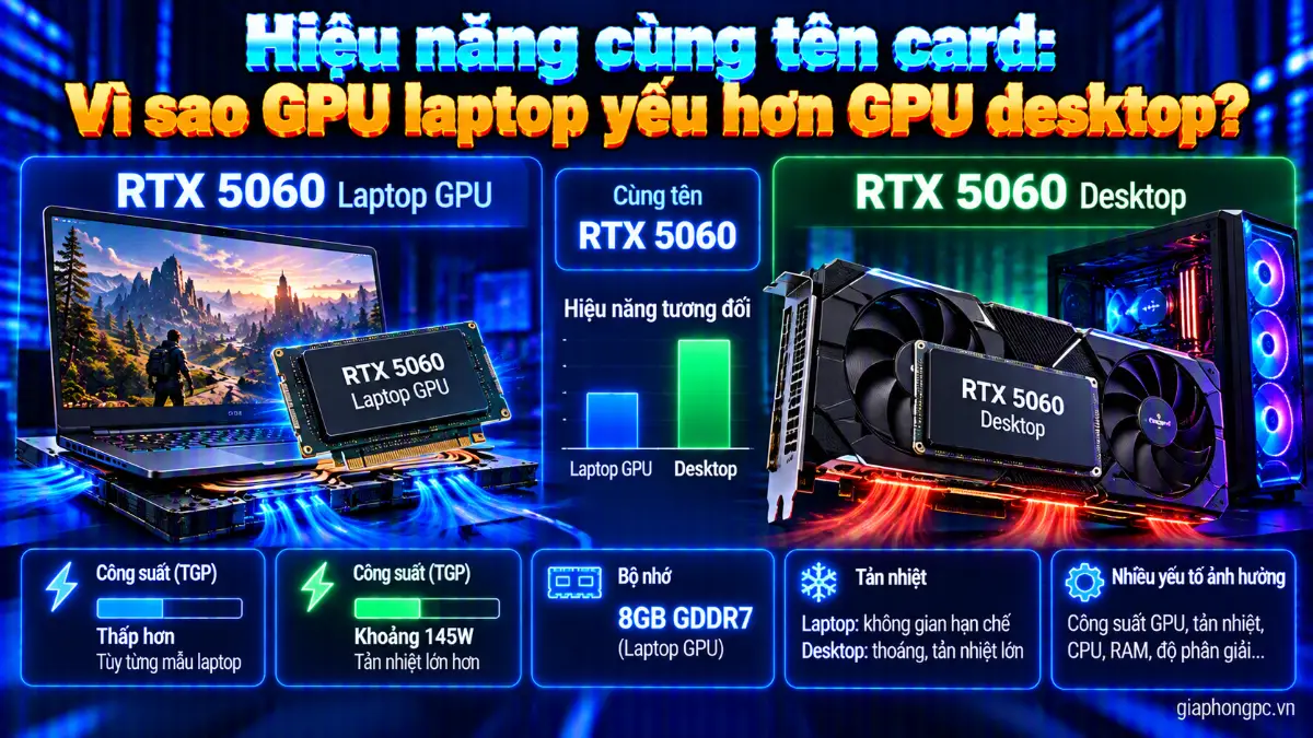 So sánh GPU laptop và GPU desktop RTX 5060 về công suất, tản nhiệt và hiệu năng