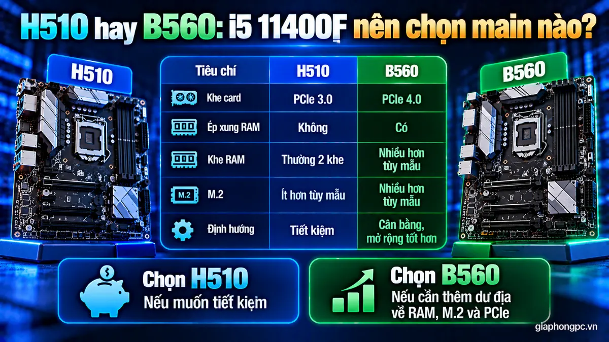 H510 hay B560 i5 11400F nên chọn main nào