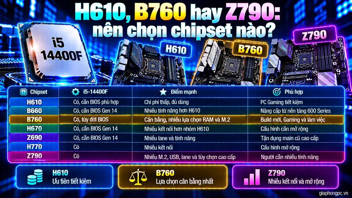 H610 B760 hay Z790 nên chọn chipset nào cho i5 14400F