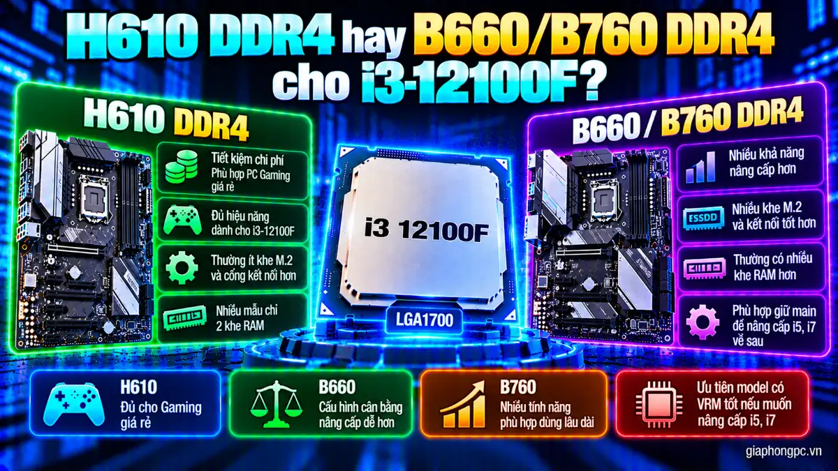 H610 DDR4 hay B660 B760 DDR4 cho i3 12100F