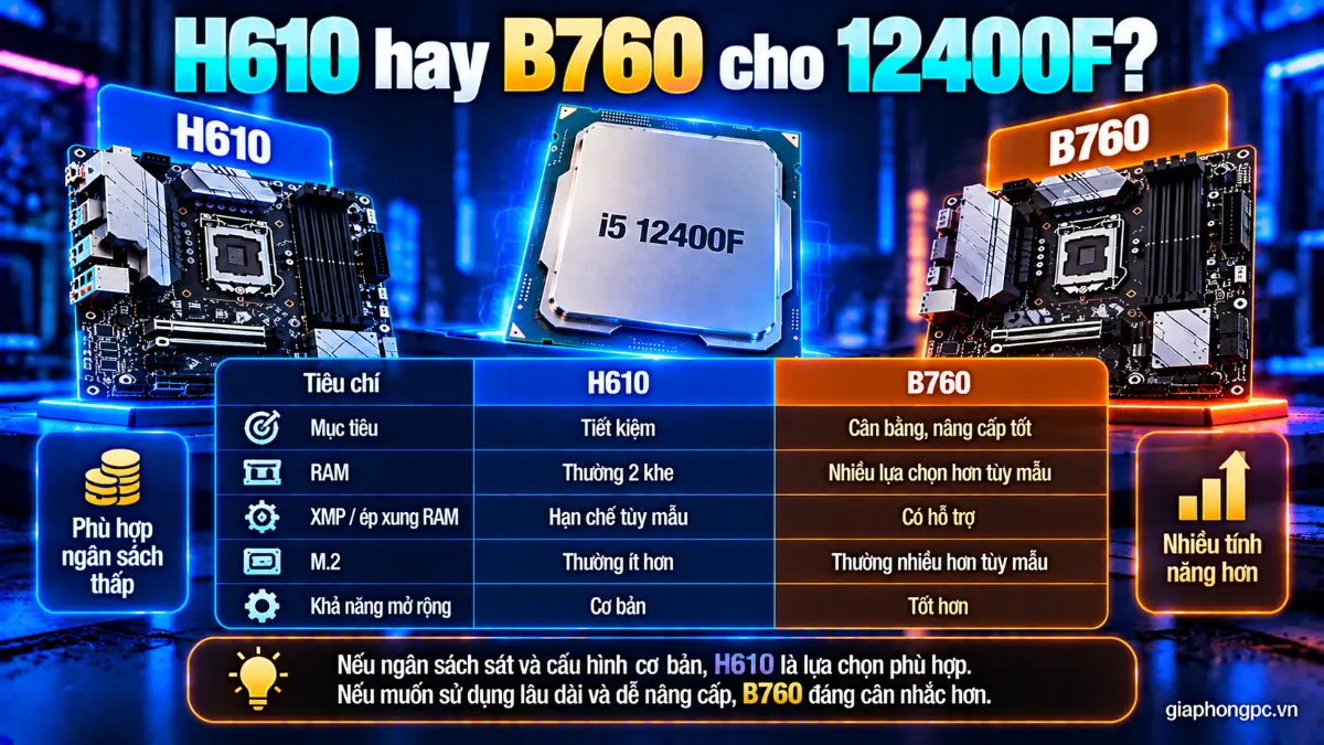H610 hay B760 cho i5 12400F