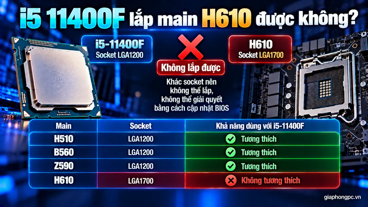 i5 11400F lắp main H610 được không