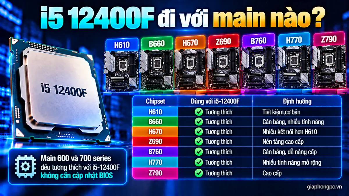 i5 12400F đi với main nào và chipset tương thích