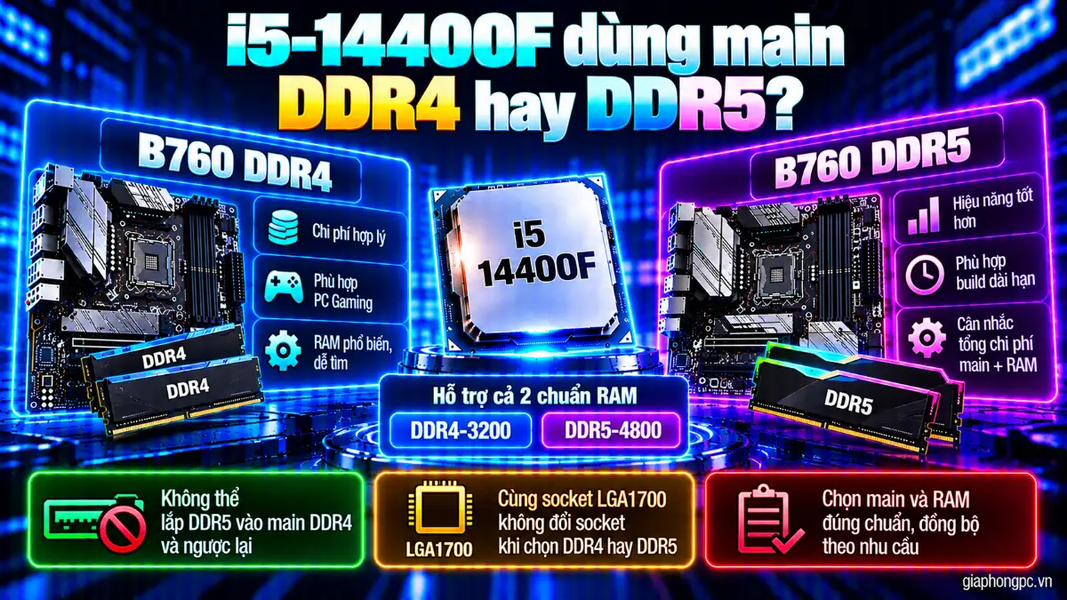 i5 14400F dùng main DDR4 hay DDR5